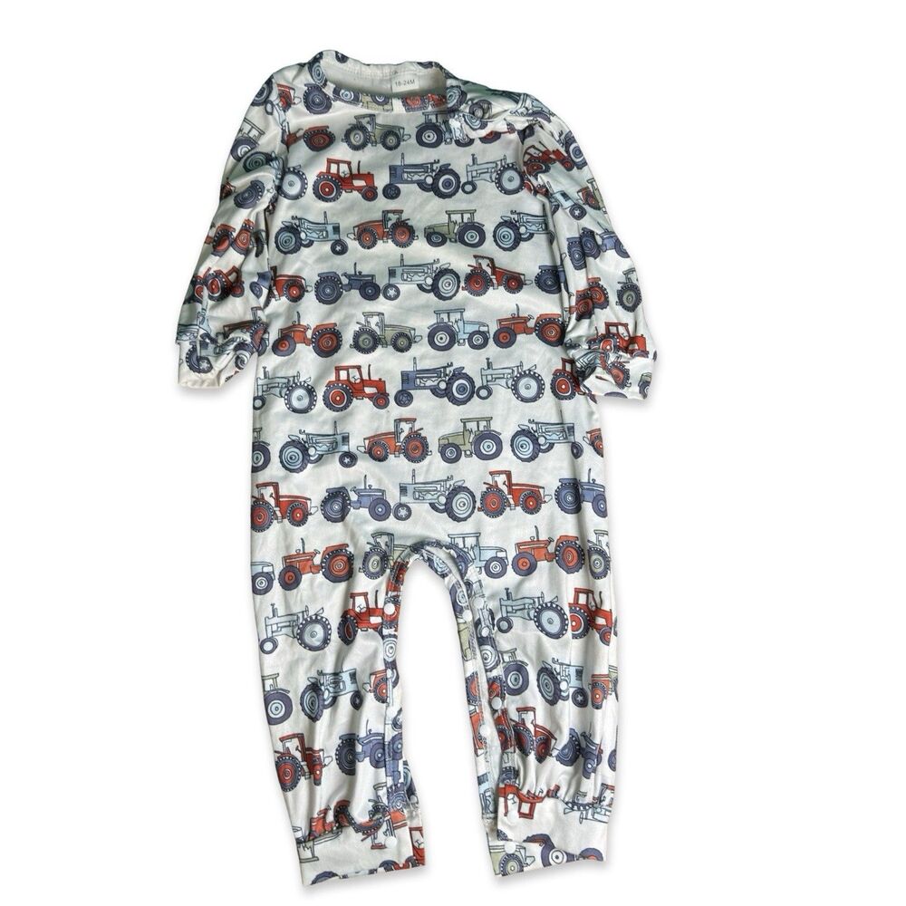 Baby Toddler Boys Tractor Print Romper 18-24M Snap Crotch Long Sleeve Unbranded